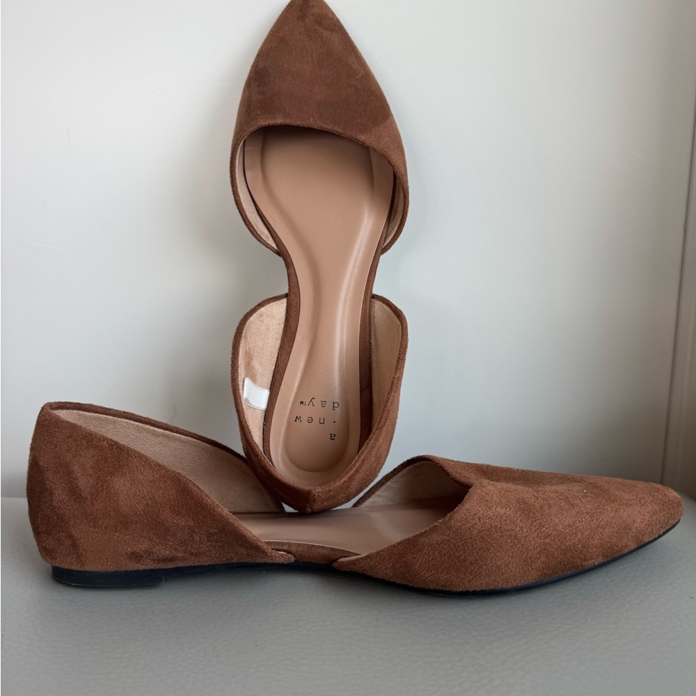 A New Day Julie Brown Faux Suede Ballet Flats with Side Cutout